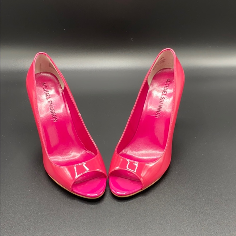 Michael Shannon hot pink patent leather peep toe